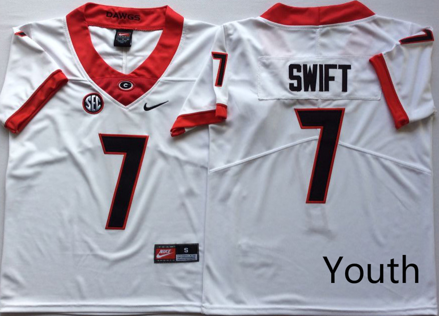 NCAA Youth Georgia Bulldogs White #7 SWIFT jerseys->youth ncaa jersey->Youth Jersey